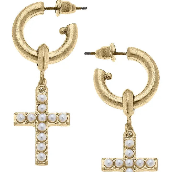 Meryl Pearl Cross Drop Earring