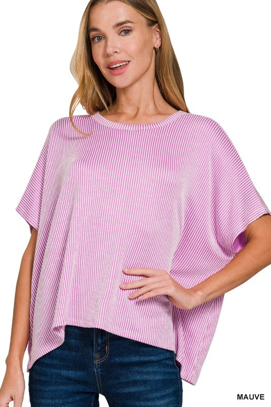 Boxy Ribbed Tee-Mauve
