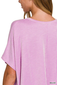 Boxy Ribbed Tee-Mauve