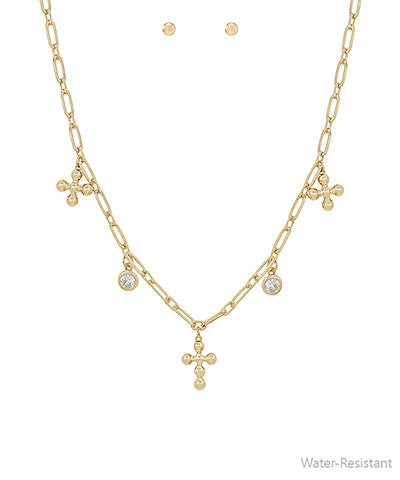 Multi Charm Cross Necklace