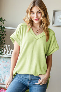 Urban Ribbed V-Neck Tee-Lime