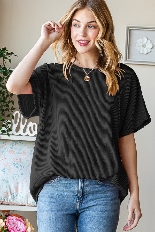 Dolman Ribbed Tee-Black