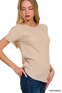 Waffle Knit Raglan-Sand