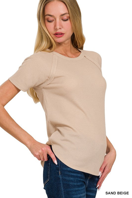 Waffle Knit Raglan-Sand