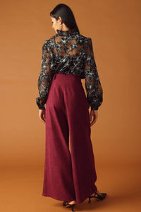 Wine Poly Pleated Pant