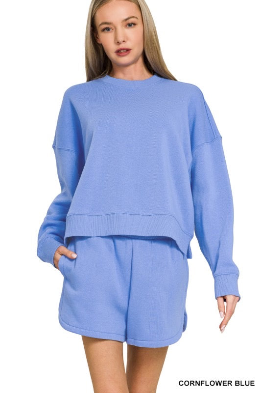 Fleece Pullover Short Set-Blue