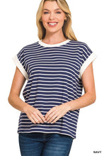 Load image into Gallery viewer, Cap Sleeve Stripe Tee-Navy
