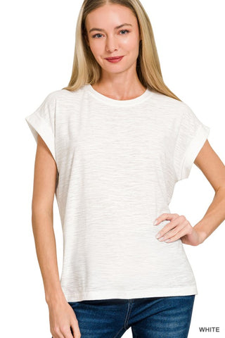Slub Cuffed Sleeve Tee-White