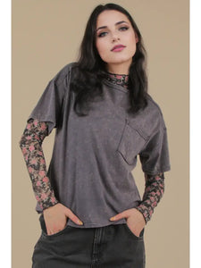 Mineral Wash Pocket Tee-Charcoal