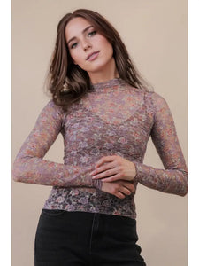 Lace Lover Sheer Top-Mauve Floral