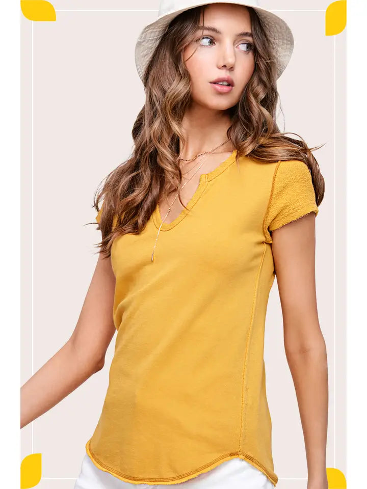 Nikki Notched Tee-Marigold