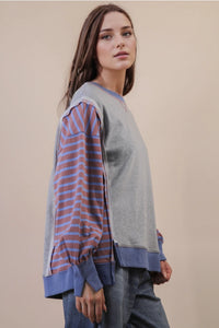 Grey Slouchy Stripe Sweatshirt