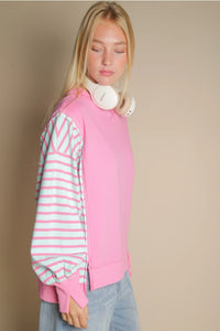 Bubblegum Slouchy Stripe Sweatshirt