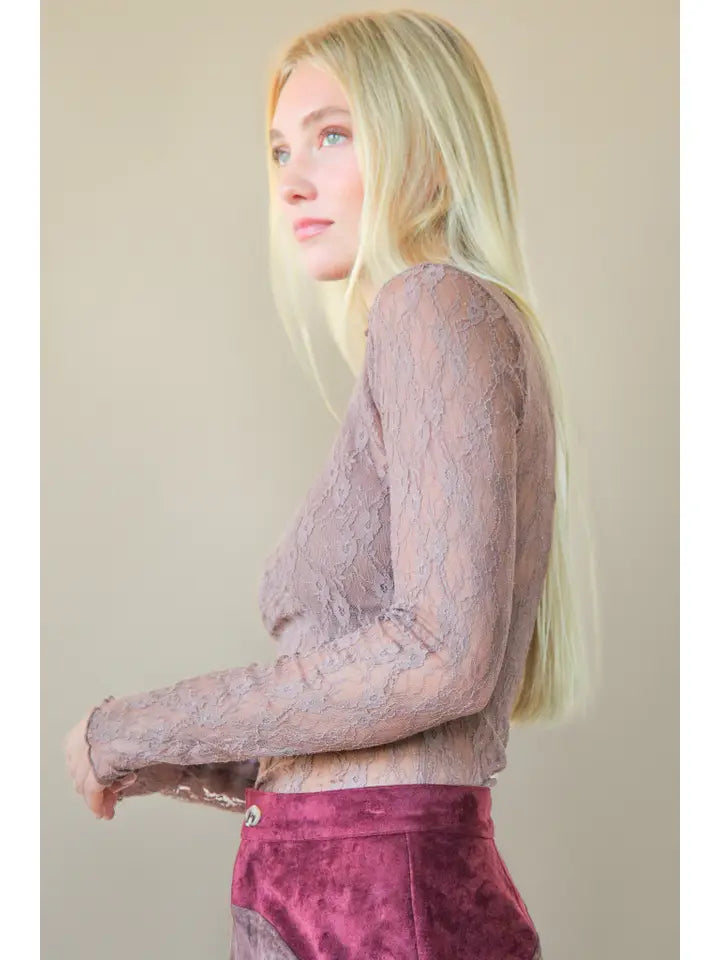 Lace Lover Sheer Top-Mocha