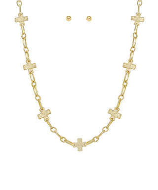 Hammered Cross Station Necklace