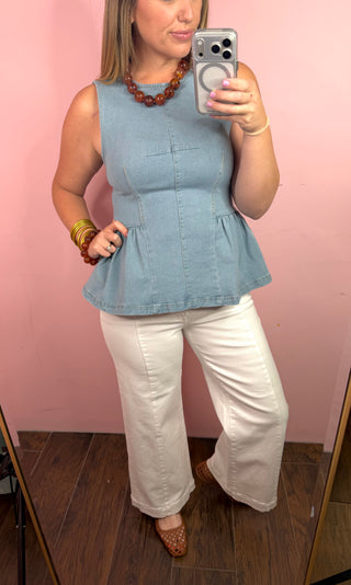Denim Peplum Top