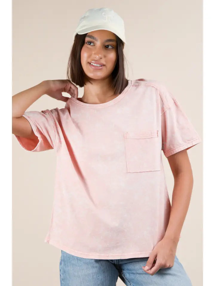Mineral Wash Pocket Tee-Peach