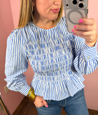 Striped & Smocked Top