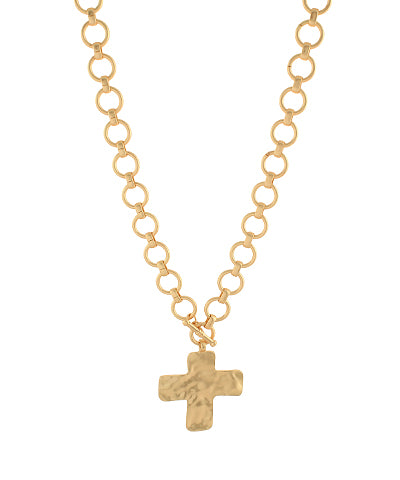 Hammered Cross Toggle Necklace