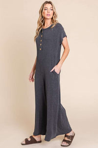 Bom Button Ribbed Jumpsuit