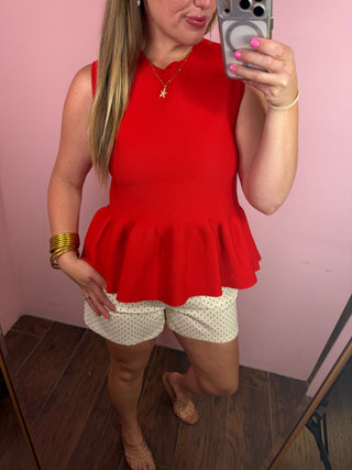 Sweet Style Peplum Top-Red