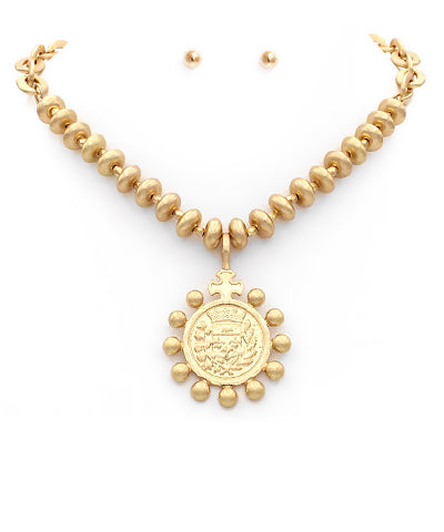 Dotted Coin Pendant Necklace