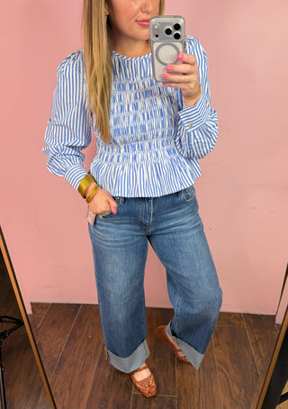 Striped & Smocked Top
