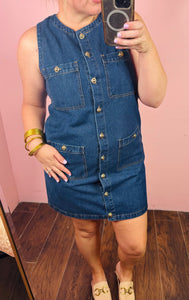 Gwen Golden Button Denim Dress
