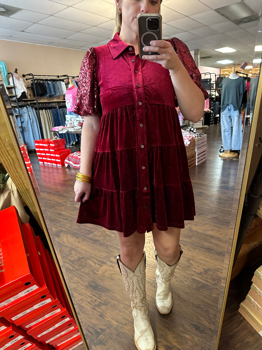 Ruby Shimmer Sleeve Dress