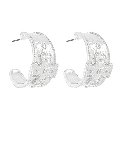 Silver Wide Cross Hoop