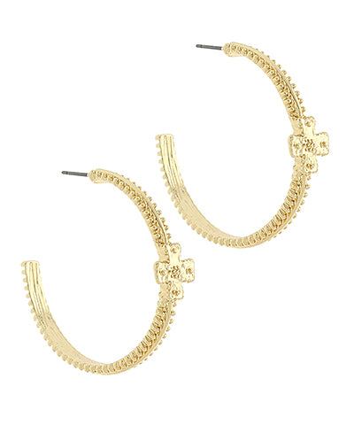 Cross Accent Hoop-Gold