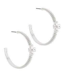 Cross Accent Hoop-Silver
