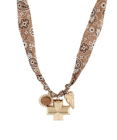Beige Bandanna Scarf Necklace