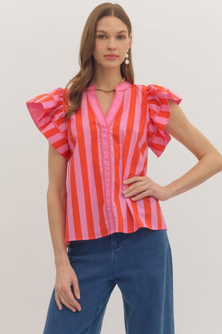 Sandy Stripe Top-Pink