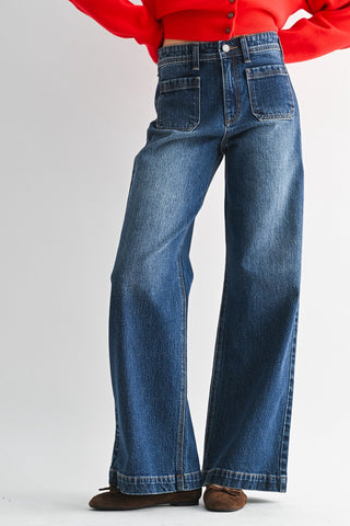 Patch Pocket Wide Leg Jean