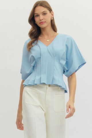 Polished Pleat Top-Blue