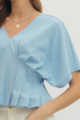 Polished Pleat Top-Blue