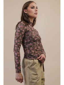 Lace Lover Sheer Top-Choc Floral