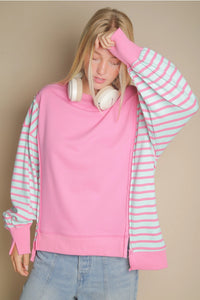 Bubblegum Slouchy Stripe Sweatshirt