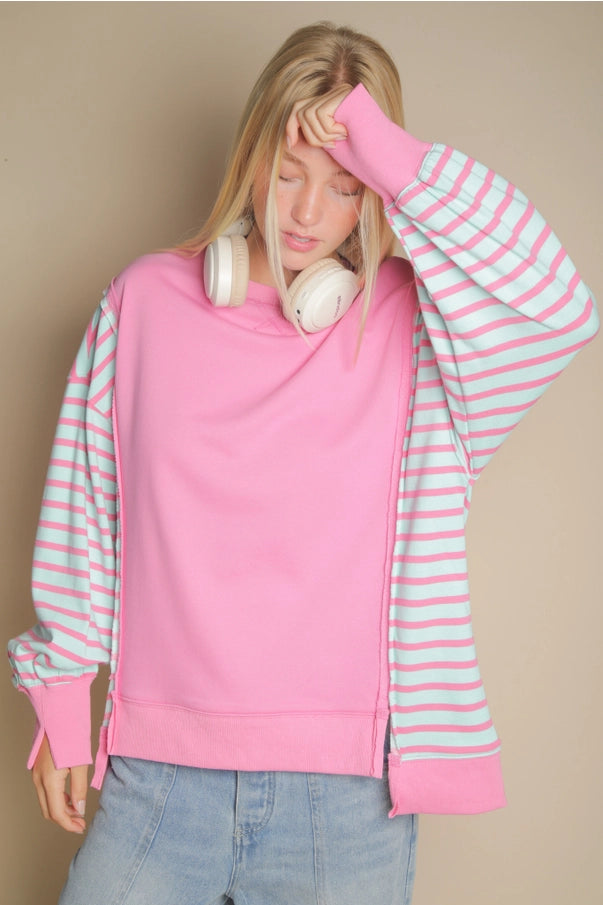 Bubblegum Slouchy Stripe Sweatshirt