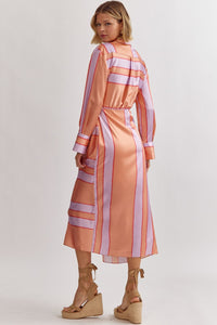 Satin Stripe Wrap Dress