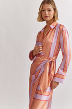 Load image into Gallery viewer, Satin Stripe Wrap Dress
