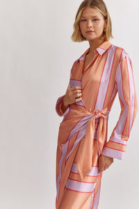 Satin Stripe Wrap Dress