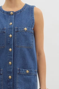 Gwen Golden Button Denim Dress