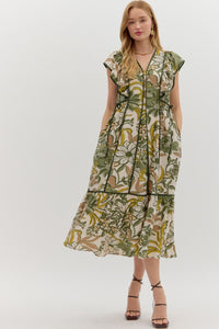 Olive Florals Midi Dress