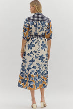 Load image into Gallery viewer, Belted Botanical Blues Dress
