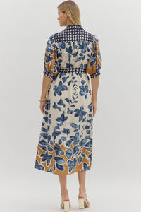 Belted Botanical Blues Dress