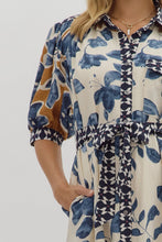 Load image into Gallery viewer, Belted Botanical Blues Dress
