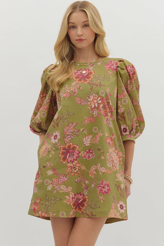 Autumn Olive Florals Dress