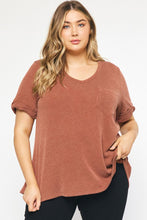 Load image into Gallery viewer, Curvy Rolled Sleeve Ribbed Tee
